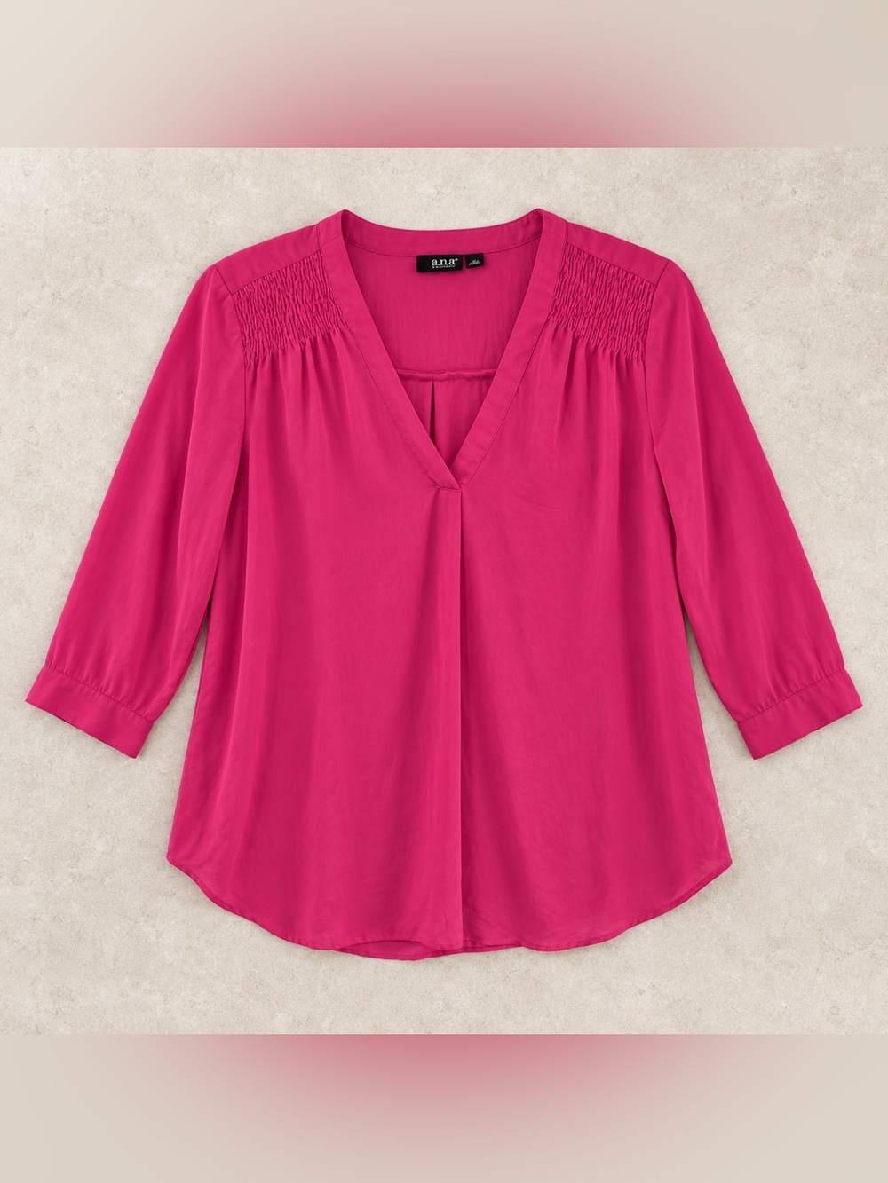 Hot Pink V-Neck Smocked Shoulder Blouse